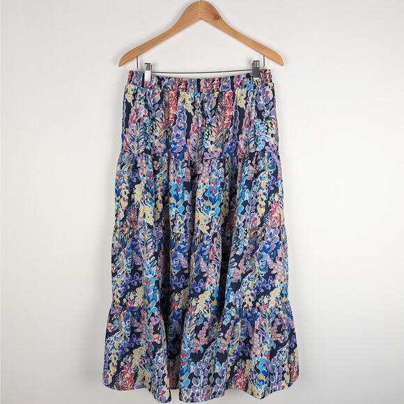 AQUA Flower‎ Print Tiered Drawstring Midi Skirt Size Large Coquette Feminine - Picture 7 of 9